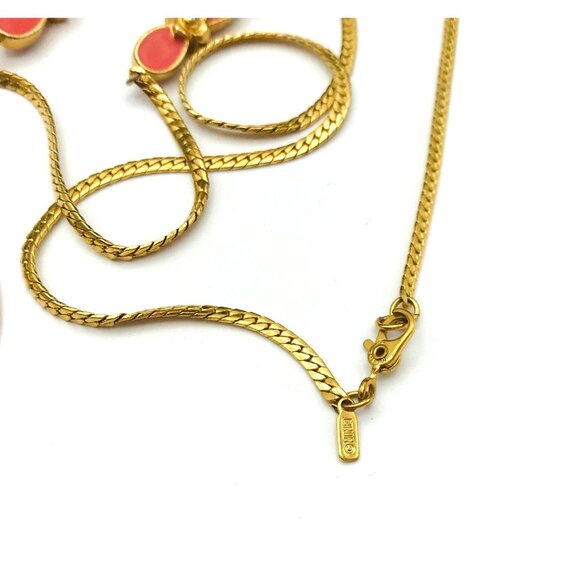 Vintage Monet Gold-Tone Chain Necklace With Coral Enamel Flower Accents & Lobste - Picture 4 of 4